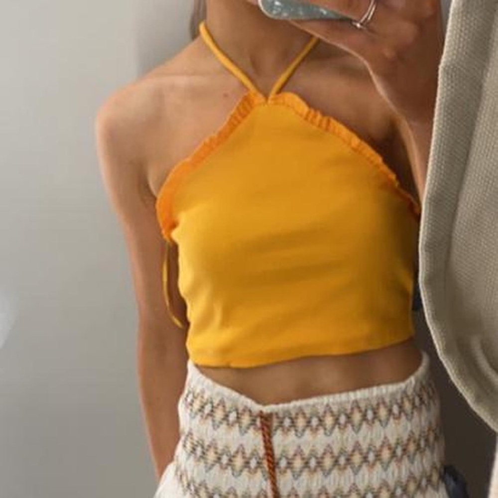 ZARA || Yellow Ruffled Halter crop top Size Small